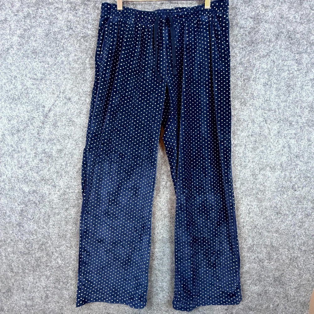 Daniel Buchler by Maiyan Pajama Pants Women Small Navy Blue‎ Polka Dot Velour